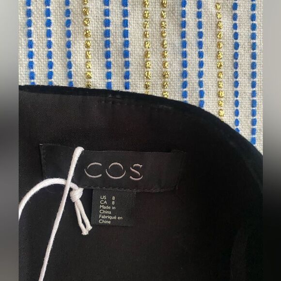 COS Womens Dress Sz 8  Black Velvet Boat Neck Long Sleeve Pockets Minimalist NWT - Picture 6 of 15